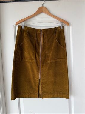 Velvet texture Front-Zip A-Line Skirt - Brown